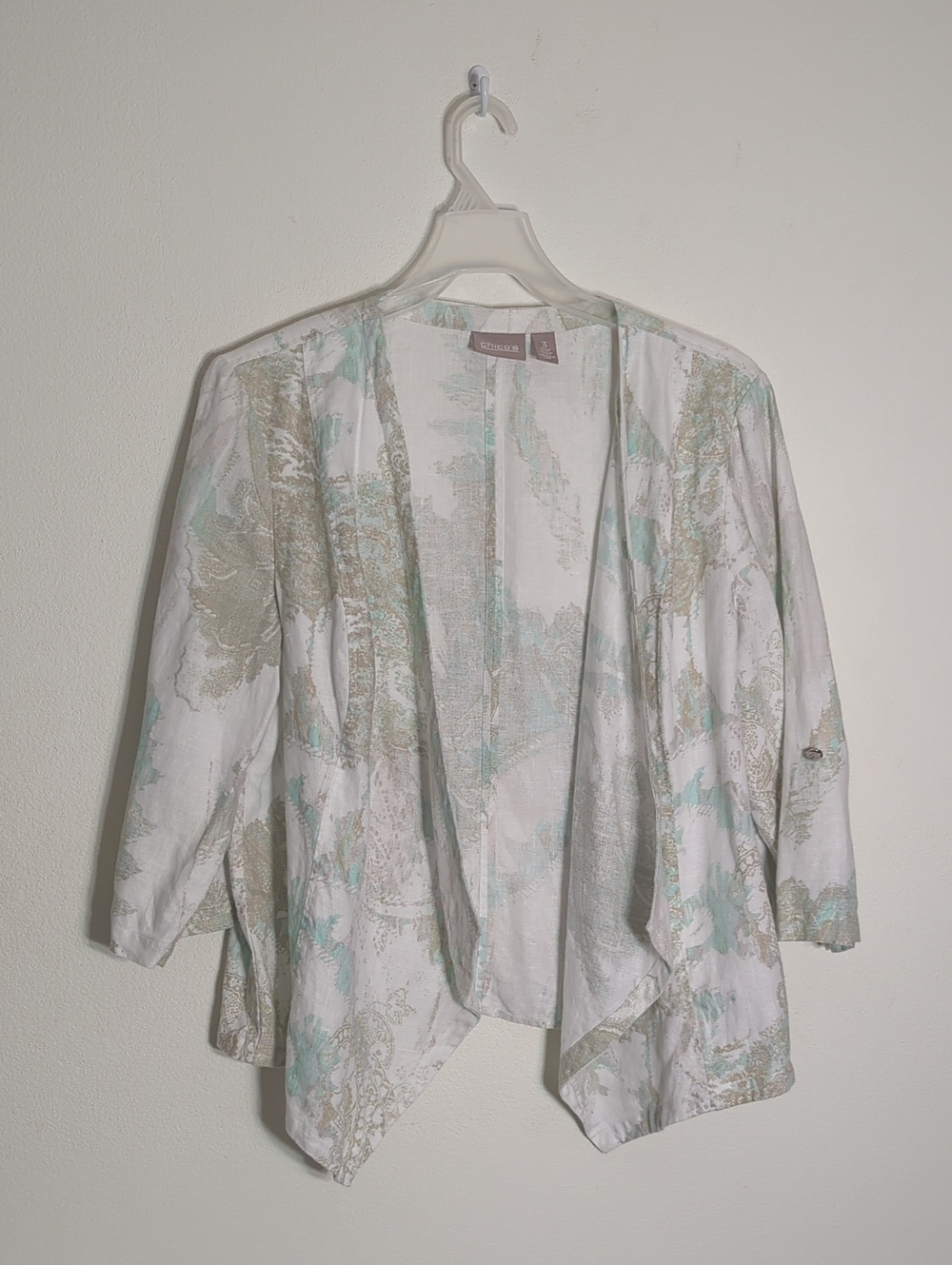 Chicos Women's Waterfall Cardigan 100% Linen Watercolor Pastel Quiet Luxury 3 16